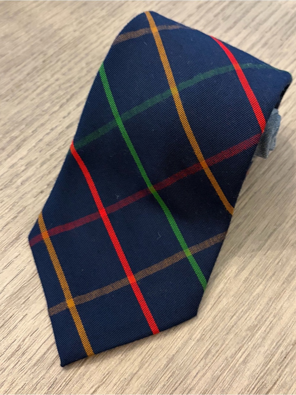 Beans McGee Tie Blue W/Green, Red, Yellow Tartan Plaid Cotton/Rayon/Poly USA